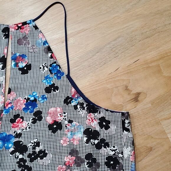 🔺️Express Blue & Floral Checkered Reversible Flowy Sleeveless Top Large - Picture 9 of 13